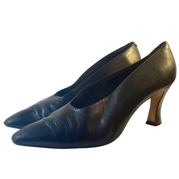 Via Spiga Heels Vintage Black Leather Elongated Square Toe Pump Womens Size 11AA - Picture 6 of 16